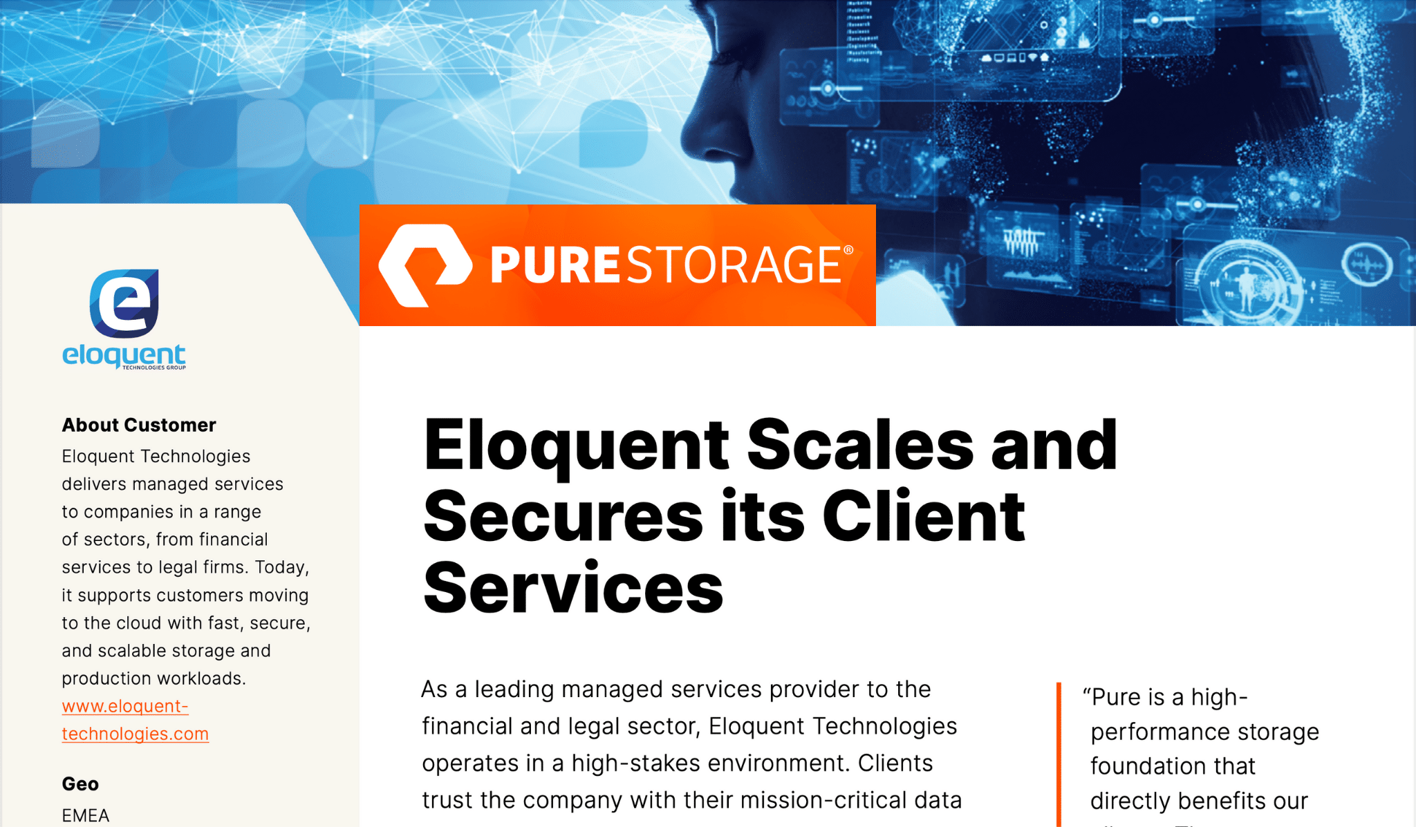 Pure Storage Case Study Image - Eloquent Technologies Group